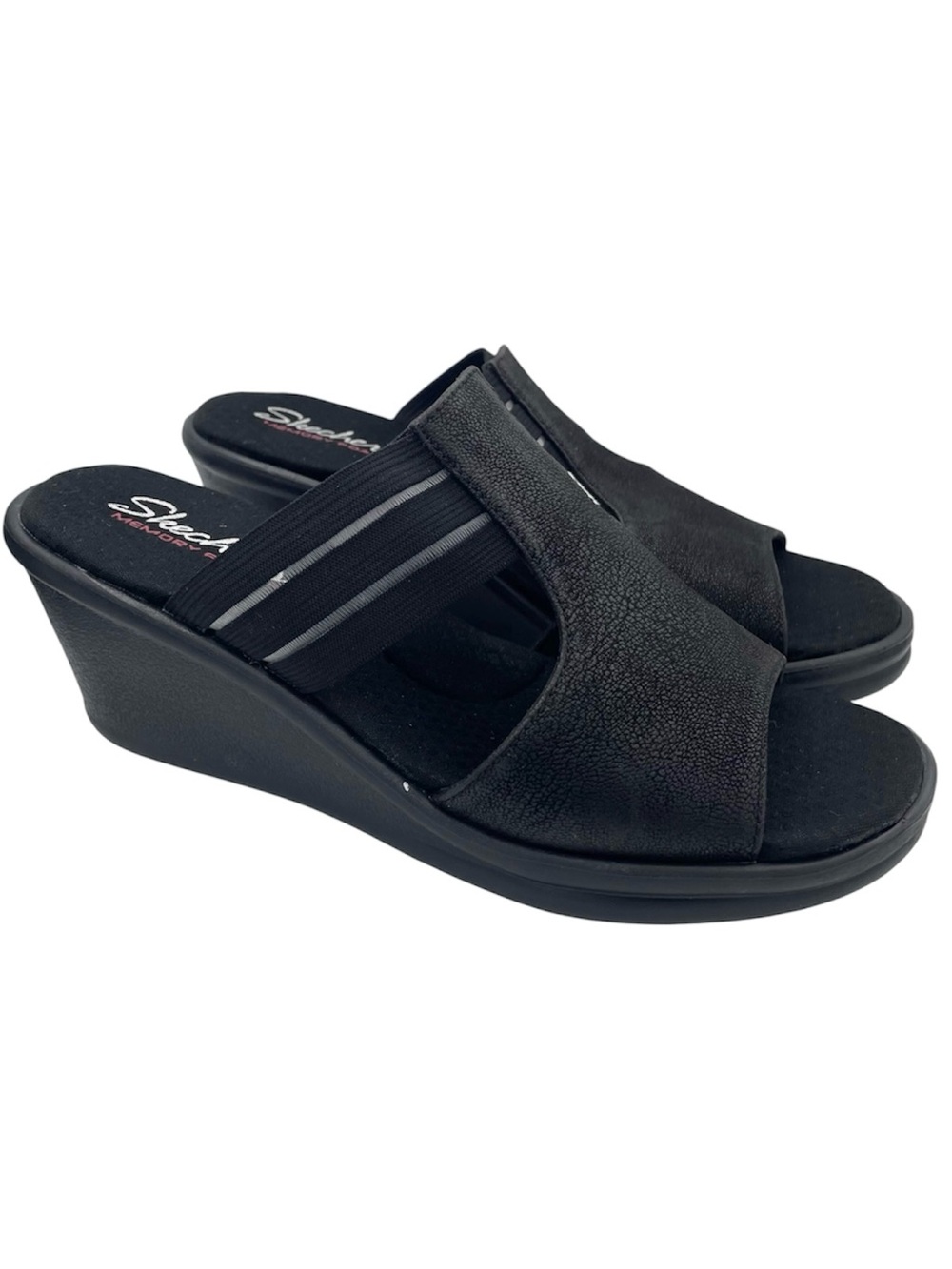 Skechers wedge platform cushion black sandals women’s Size 9